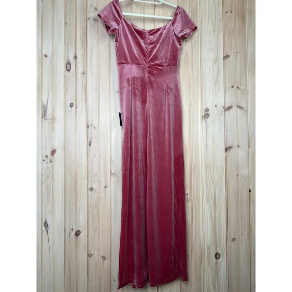 NWT Lulus Glorious Celebration Pink Velvet Off-the-Shoulder Maxi Dress Gala Sz L - Image 4