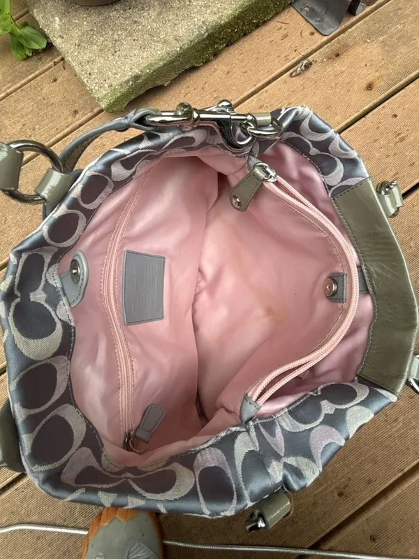 COACH Ashley Signature Sateen Carryall Satchel Handbag Purse Grey Pink F18450 - Image 6