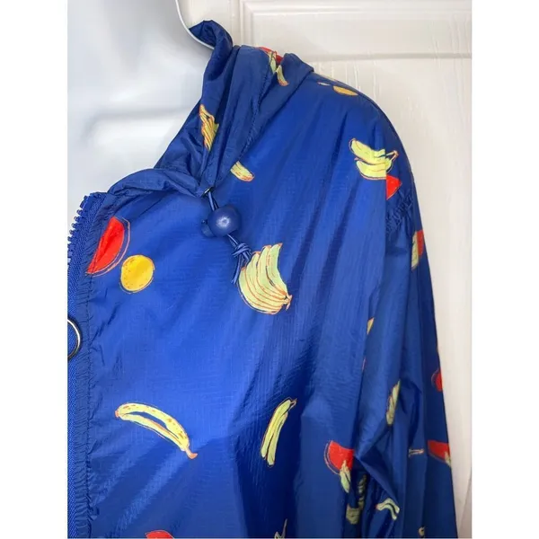 Modcloth Royal Blue Mind At Breeze Windbreaker Nylon Rain Jacket Fruit M - Image 6