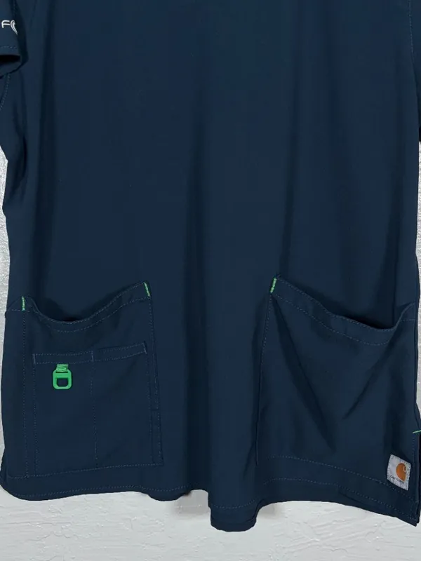 Carhartt Force Women L Navy Blue Cross Flex V Neck Scrub Top Modern Fit Nursing - Image 2
