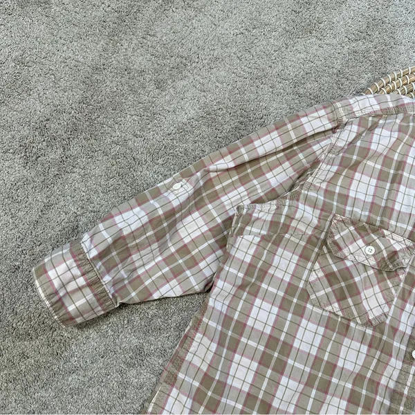 Carhartt Women’s Roll Tab 3/4 Sleeve Button Up Shirt Top Plain in Light Brown XL - Image 5