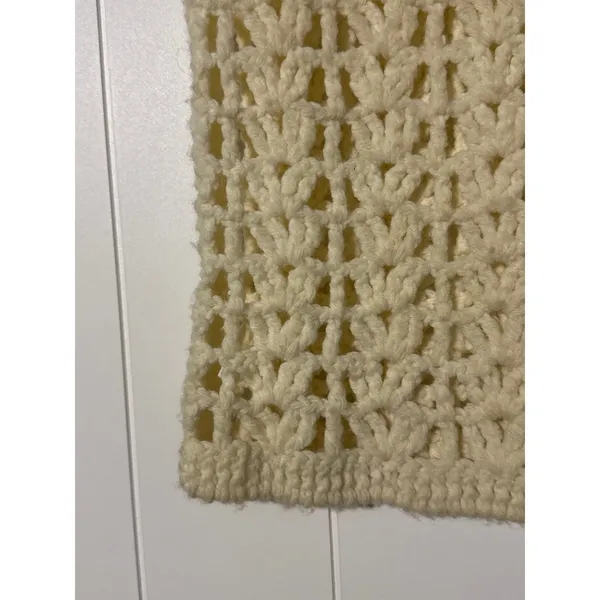 Crochet Sweater Vest Women's Large Ivory Open Knit Pom Pom Tie Sleeveless - Image 3