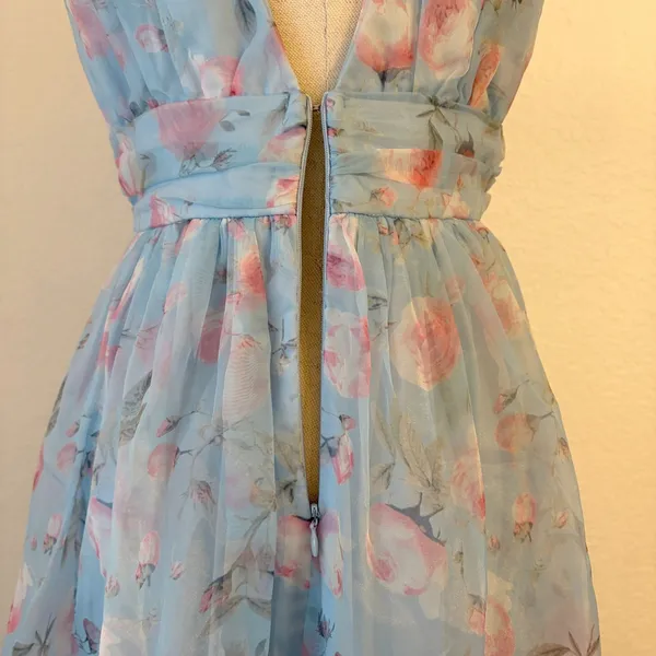 Lulus Garden Romance Organza Maxi Dress M Light Blue Floral Print Formal Wedding - Image 10
