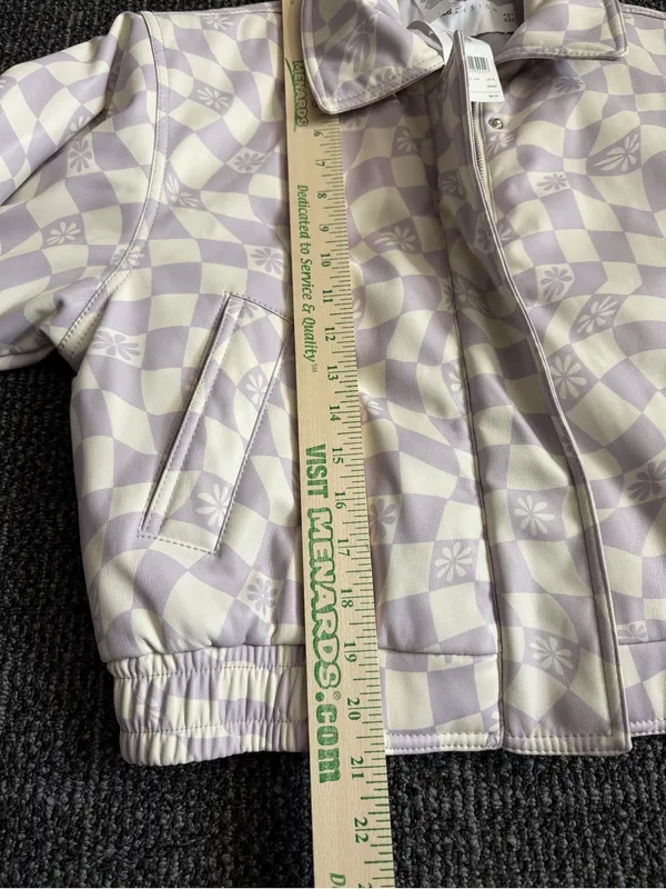 asos Pastel Lavender And Ecru Checkerboard Denim Bomber Jacket Size 2 NWT - Image 4