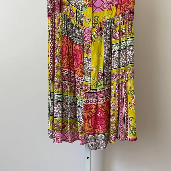 Boho Fairy Beachy Relaxed Patchwork Romper M Yellow Multi Size M - Image 3