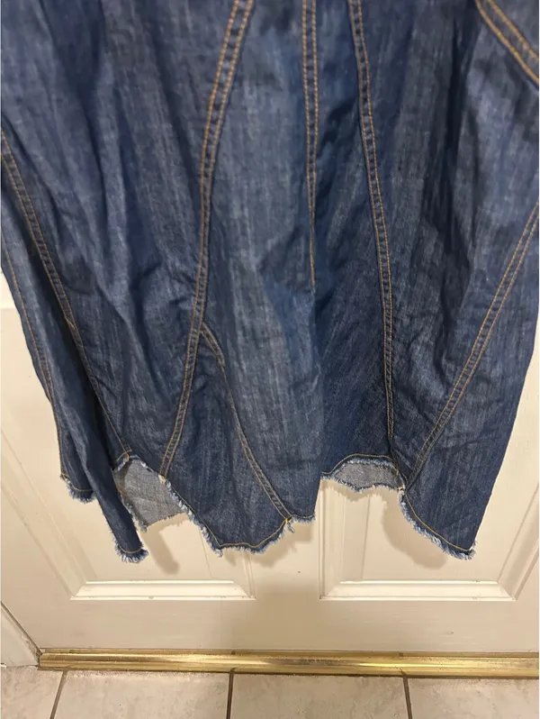 Vintage Y2K Urban Outfitters Denim Maxi Skirt S Asymmetrical Raw Hem Boho - Image 4
