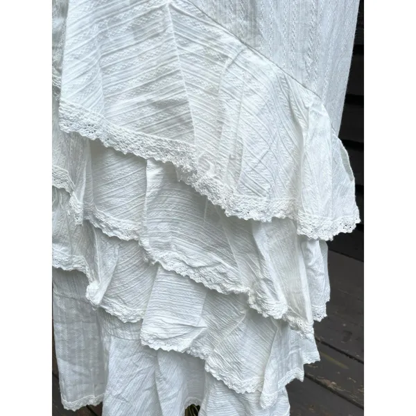 Mable Mischa Crochet Lace White Tired Ruffle Maxi Skirt Coastal Cowgirl Boho M - Image 13