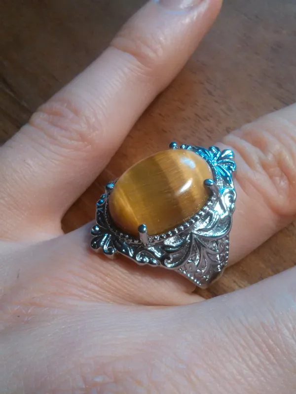 Tiger's Eye Stainless Steel Ring (Size 6) - Image 2