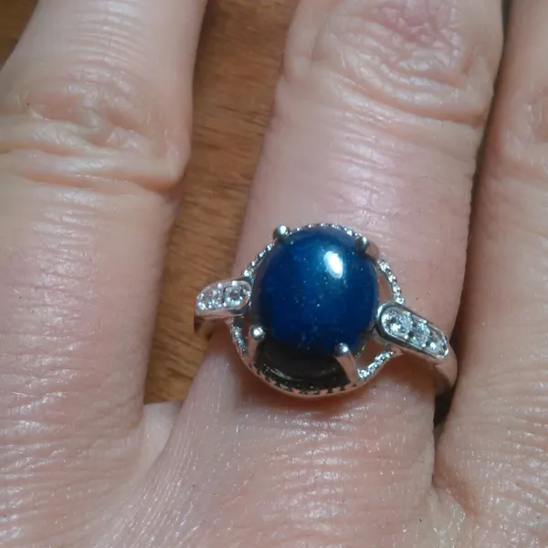 Lapis Lazuli and Simulated White Diamond Sterling Silver Ring (Size 8) - Image 9