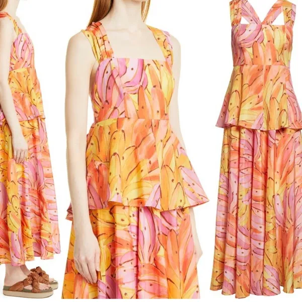 Farm Rio Ombra Banana Tie Back Maxi Dress size S - Image 2