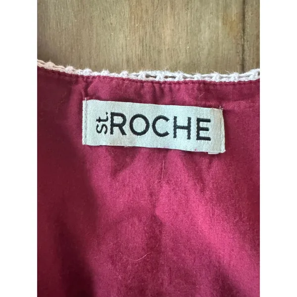 St. Roche Boho‎ Peasant Tunic Dress M Burgundy Embroidered Organic Cotton India - Image 5