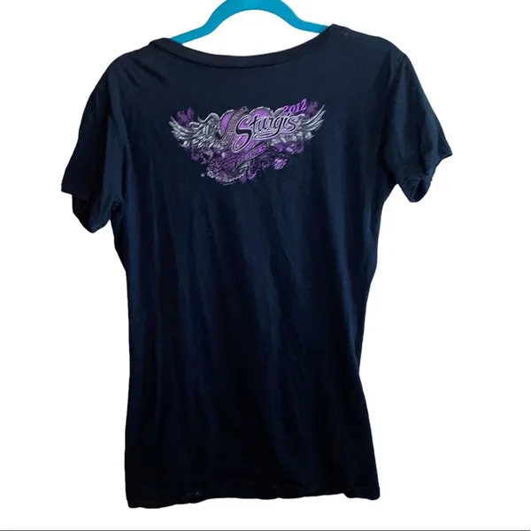 Hot Leathers Graphic V-Neck Tee Winged‎ Motorcycle Biker Top Size Large - Image 3