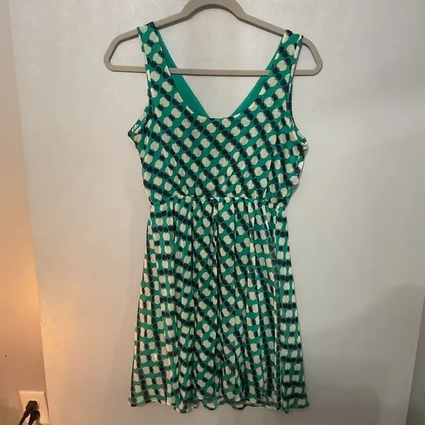 Xhilaration Womens Dress Green Geometric Dot Peter Pan Collar Size Medium - Image 3
