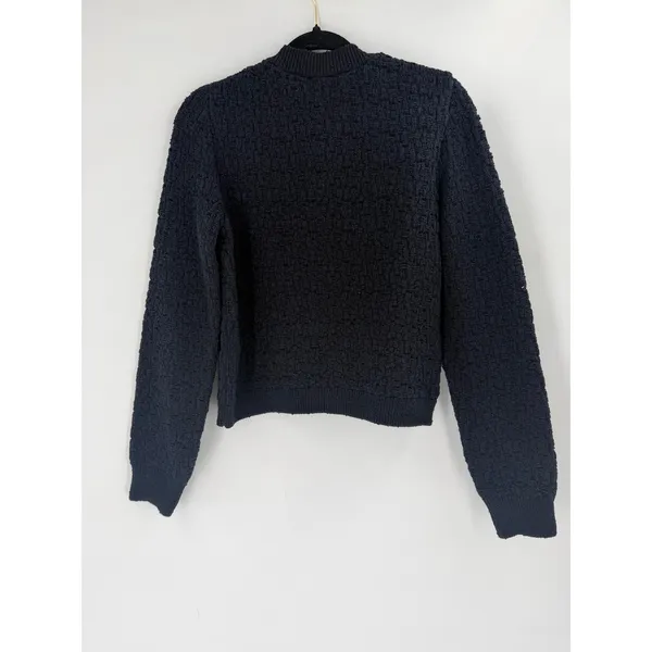 NWT H&M Textured Knit Cardigan Womens S Navy Blue Gold Crest Button Old‎ Money - Image 9
