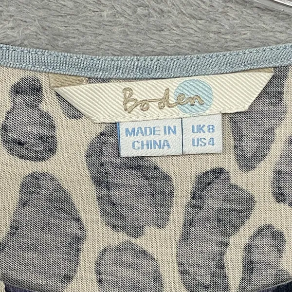 Boden Womens 4 Gray White Animal Print Tee 3/4 Sleeve Cotton Lyocell Shirt W0094 - Image 3