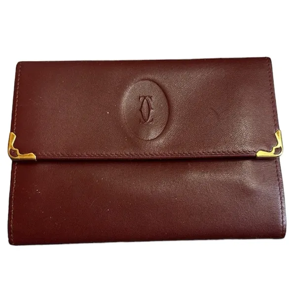 Cartier Paris Burgandy Calfskin Vintage Wallet, Kisslock Coin Compartment. COA - Image 2