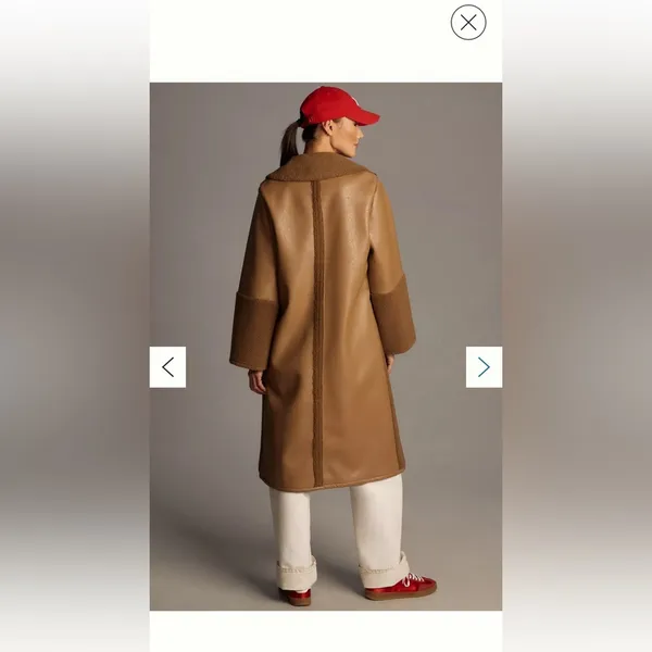 Avec Les Filles Brown Faux-Shearling Trench Coat with Leather Trim - Image 2