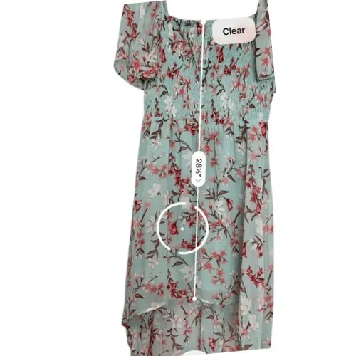 As You Wish Green Floral Chiffon Smocked Asymmetrical Dress LARGE Cottage Flowy‎ - Image 10