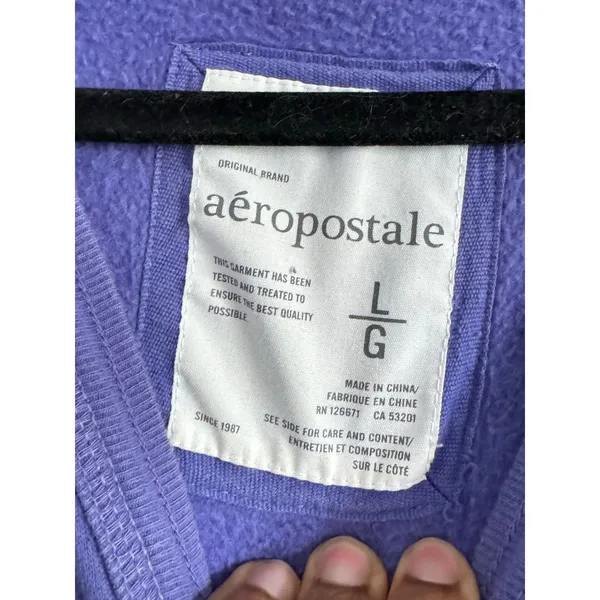 Aeropostale Y2K Purple Hoodie Sweatshirt Women’s Size Large Logo Sleeve - Image 4