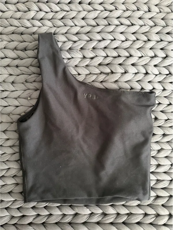 YPB One Shoulder Cropped Tank Black - Image 3