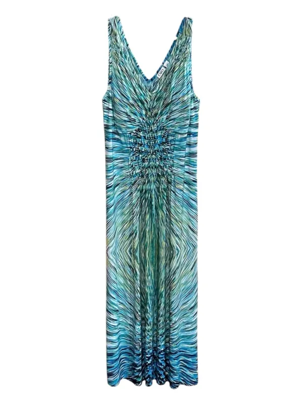 Cato Teal & Green Patterned V-Neck Maxi Dress - Image 2