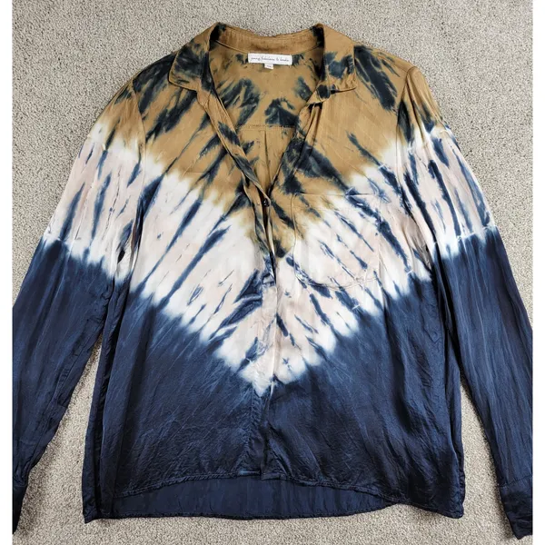 Young Fabulous & Broke Womens Susan Shirt Medium Blue T an Tie Dye Button Down - Image 6