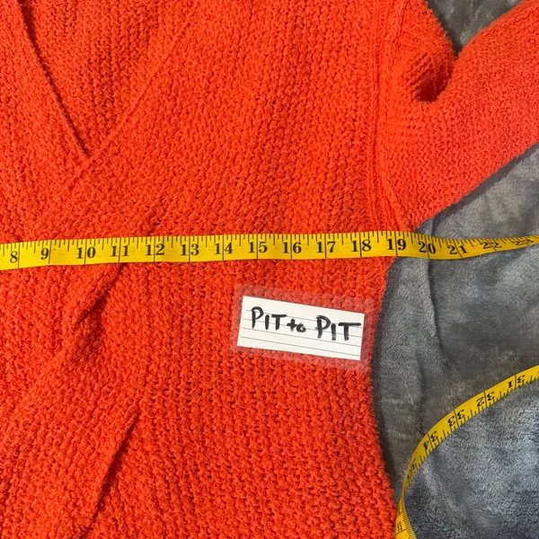 Free People Coco V-Neck Surplice Sweater M Orange Boho Chunky Knit Oversized - Image 6