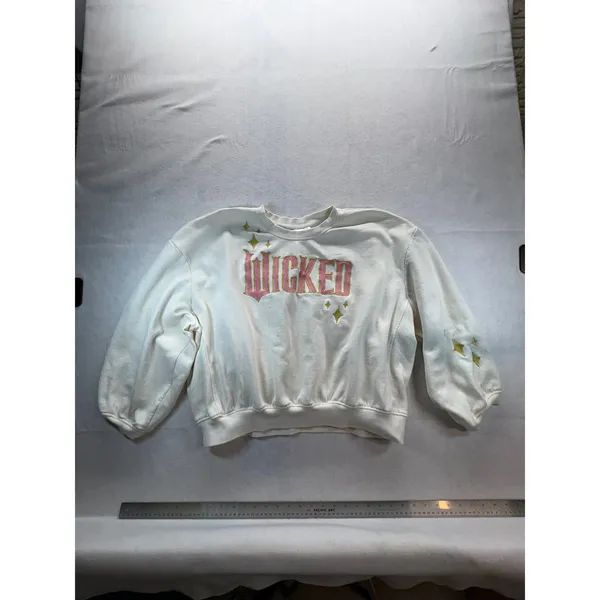 Wicked Universal Studios Cropped Sweatshirt XL White Pink Gold Glitter Stars - Image 2