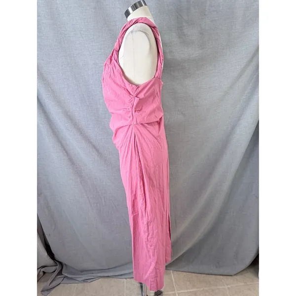 Zara Pink Square Neck Midi Dress Ruched Twisted Straps‎ XL - Image 5