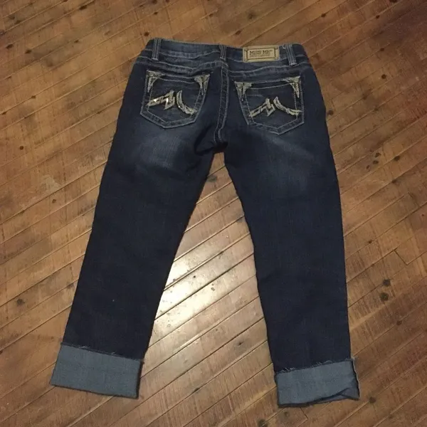 Miss Me cuffed distressed cuffed size 28 dark wash bling western cropped skinny - Image 3