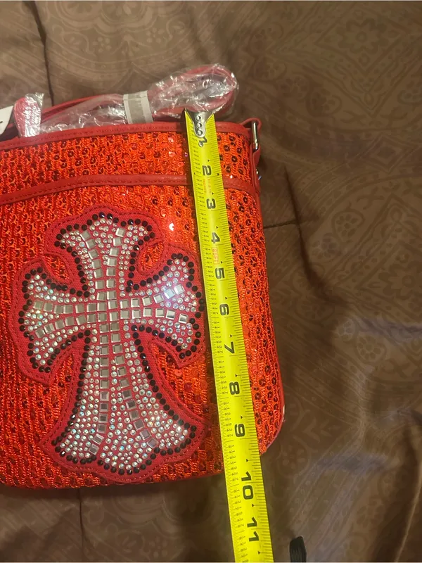 Red Sequin Cross Accent Women’s Shoulder Bag - Image 8