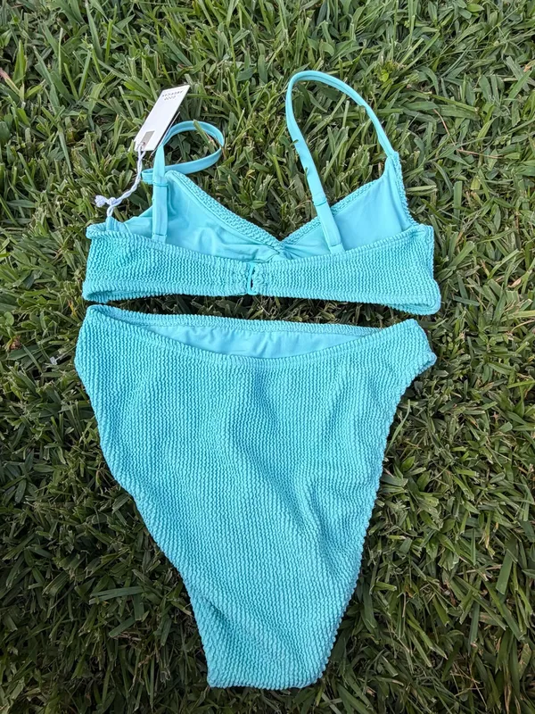 Good American Always Fits Crinkle Bikini Set Aqua Blue S NWT $120 - Image 8