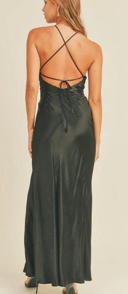 Mable Brand Strappy Tie Back Satin Maxi Dress - Image 2