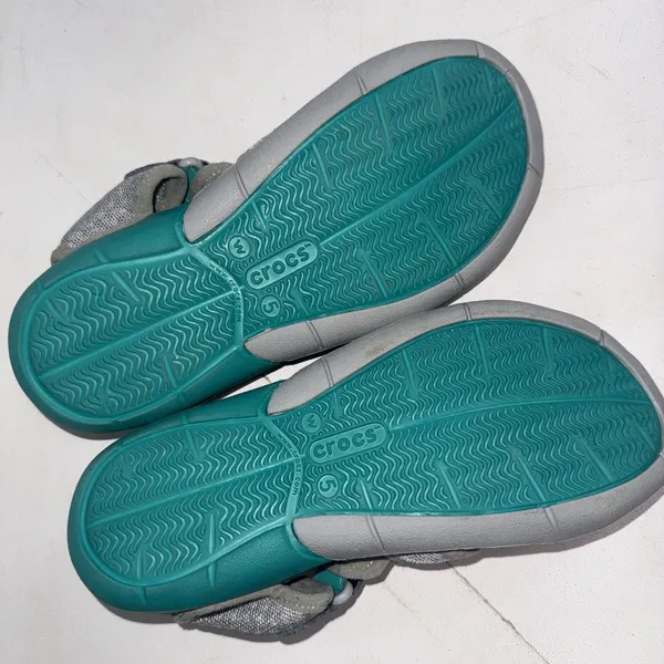 Crocs‎ Swiftwater Mesh Sandals Water Deck Shoes Gray Teal Women's Size 5 - Image 3