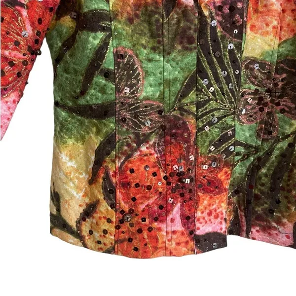 Chicos Women Boho Whimsical Floral Sequin Jacket‎ M Multicolor Artsy Botanical - Image 7