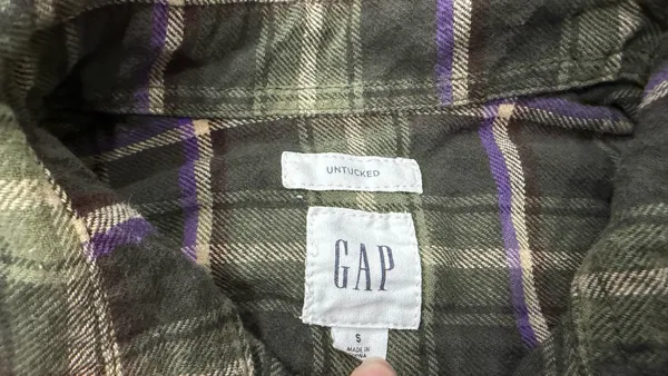 Gap Mens Flannel Button Down Plaid Long Sleeve Shirt, Size Small, Green Purple - Image 3