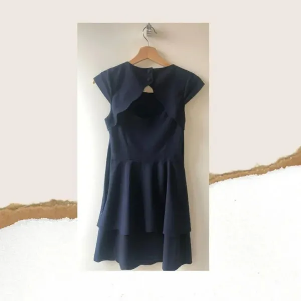 Truly Poppy Blue Cap Sleeve High‑Low Dress Size 0 Navy Cutout Cocktail XS Glam - Image 4