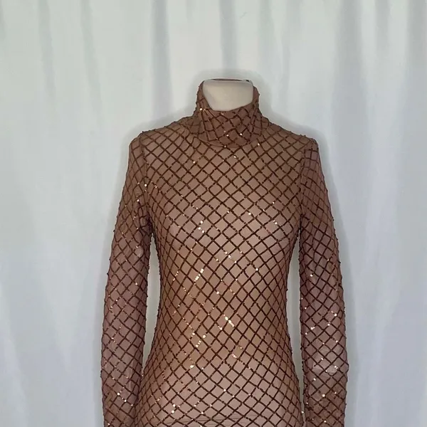 NWT!! Anthropologie PILCRO Turtleneck Sequin Top Shirt Bronze Party Glam X-Small - Image 3