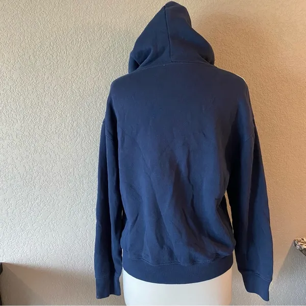 Sandro Paris Navy Velvet Chevron Hooded Sweatshirt Hoodie Small - Image 5