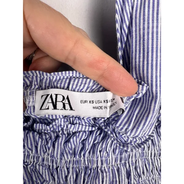 ZARA Blue Striped Halter Mini Dress XS | Blogger Favorite Smocked Waist Seersuck - Image 2