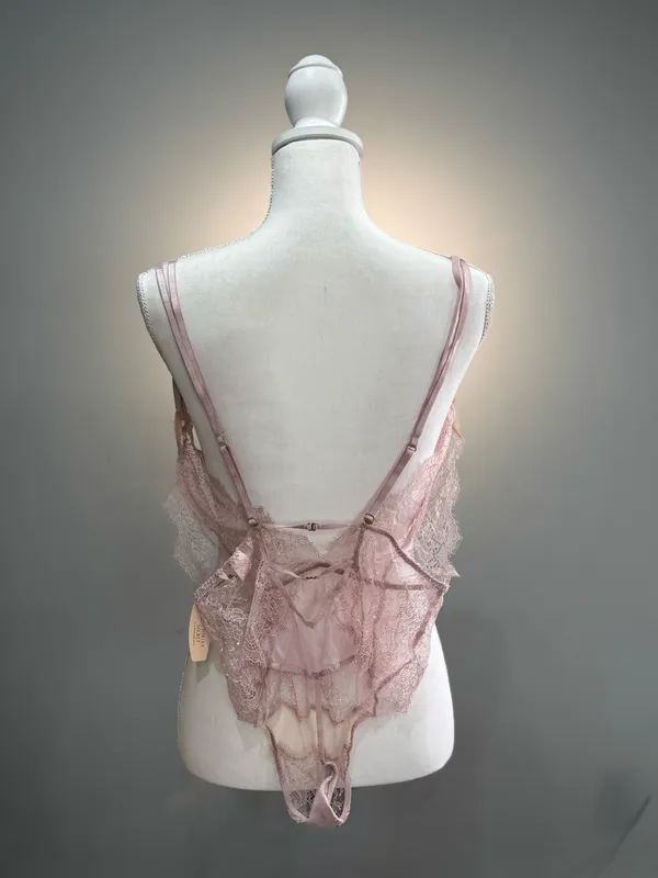 Pink Victoria's Secret Sheer Lace Bodysuit Size M NWT - Image 2