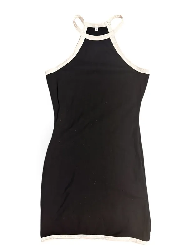 Black & White Contrast Halter Mini Dress Y2K 90s Style Size M - Image 3