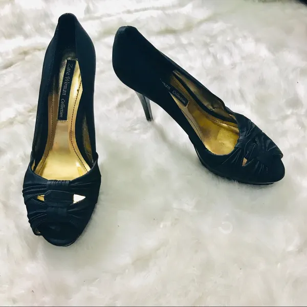 Zara Collection Black Satin High Heel Platform Pumps Size 8/ 39 - Image 8