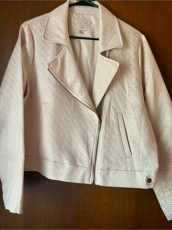 Women's Off White Textured Moto Jacket - Image 2