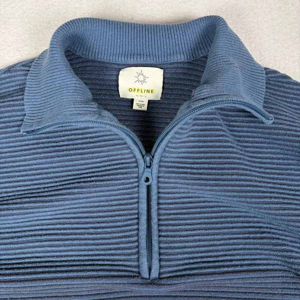 OFFLINE by Aerie Home Stretch Quarter-Zip Pullover Women's S Blue Ribbed Lounge - Image 8