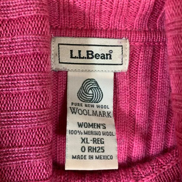 LL Bean Pink 100% Merino Wool Ribbed Turtleneck Sweater XL Regular 0RH25 Preppy - Image 3