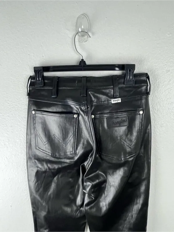 WRANGLER Walker 677 High Rise Slim Black Faux Leather Jeans Size 27 Cowgirl Rode - Image 6