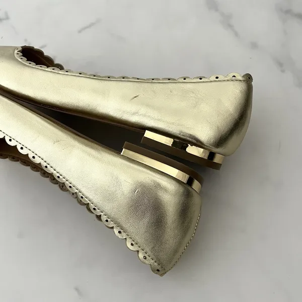 Talbots Penelope Gold Metallic Leather Scalloped Ballet Flats Size 7 Preppy chic - Image 8