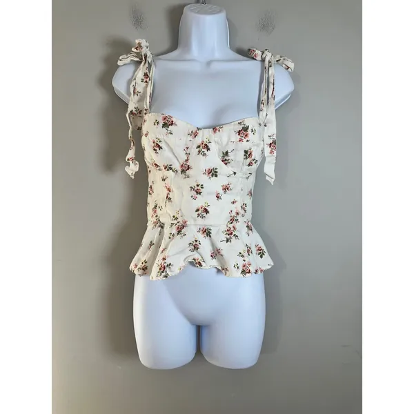 Reformation Kassi Top Geraldine Floral Linen Peplum Bustier Tie Strap Size 4 - Image 2