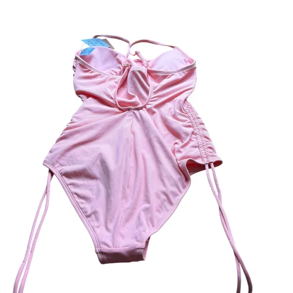 Shade & Shore One Piece Swimsuit Small Pink Ribbed Adjustable Side Ties Ruched - Image 7